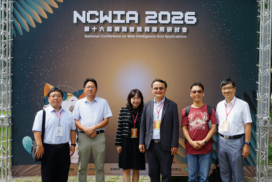 Six attendees pose in front of the NCWIA 2026 conference backdrop